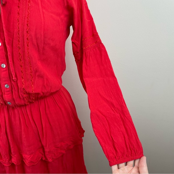 Sunday In Brooklyn Anthropologie Solid Red Ruffle Boho Dress Women Size Medium - Picture 6 of 8
